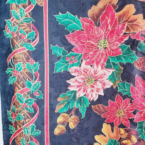 VTG Womens Christmas Scarf Poinsettia Acorn Red Green Holiday Scarves - Picture 4 of 7